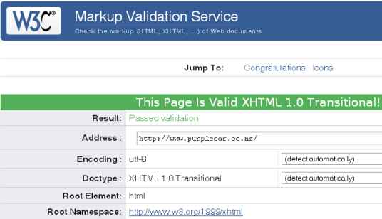 Purple Oar Software W3C no error validation image